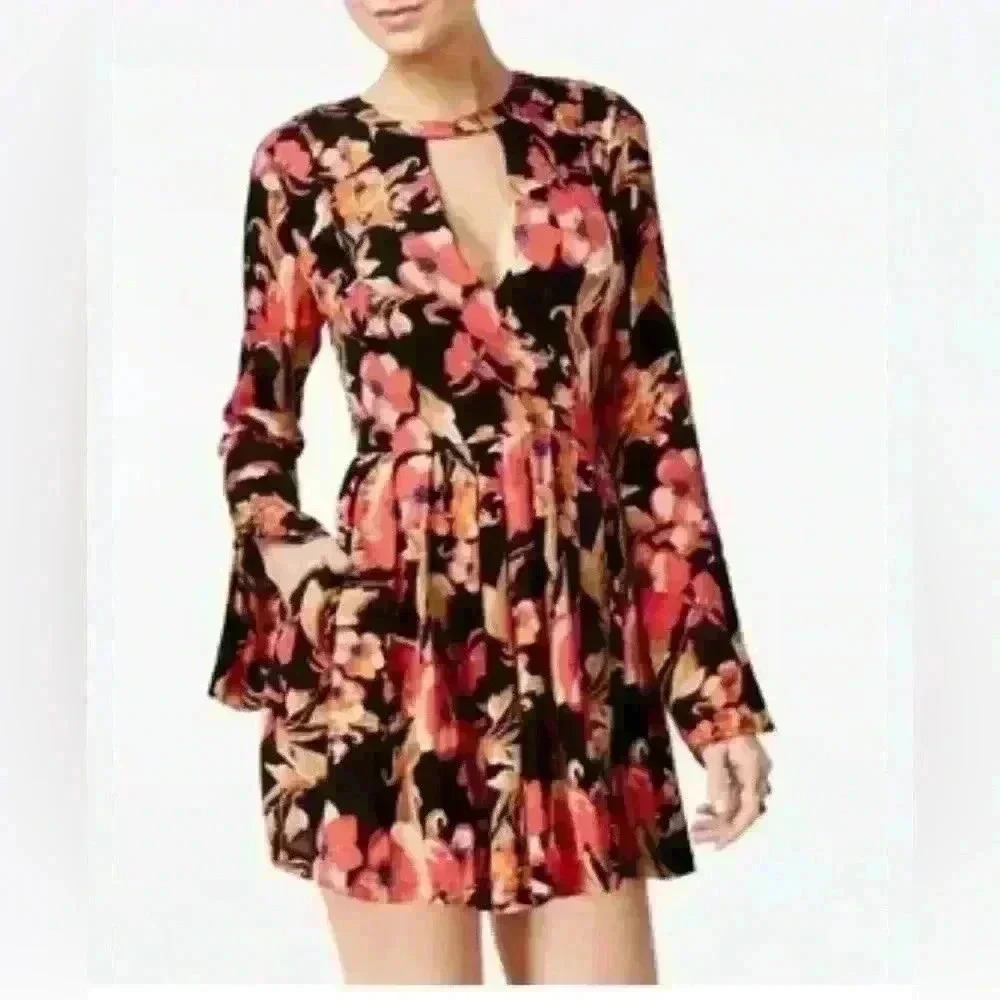 Free people Floral Regan boarder Mini Tunic Dress with Pockets sz 0